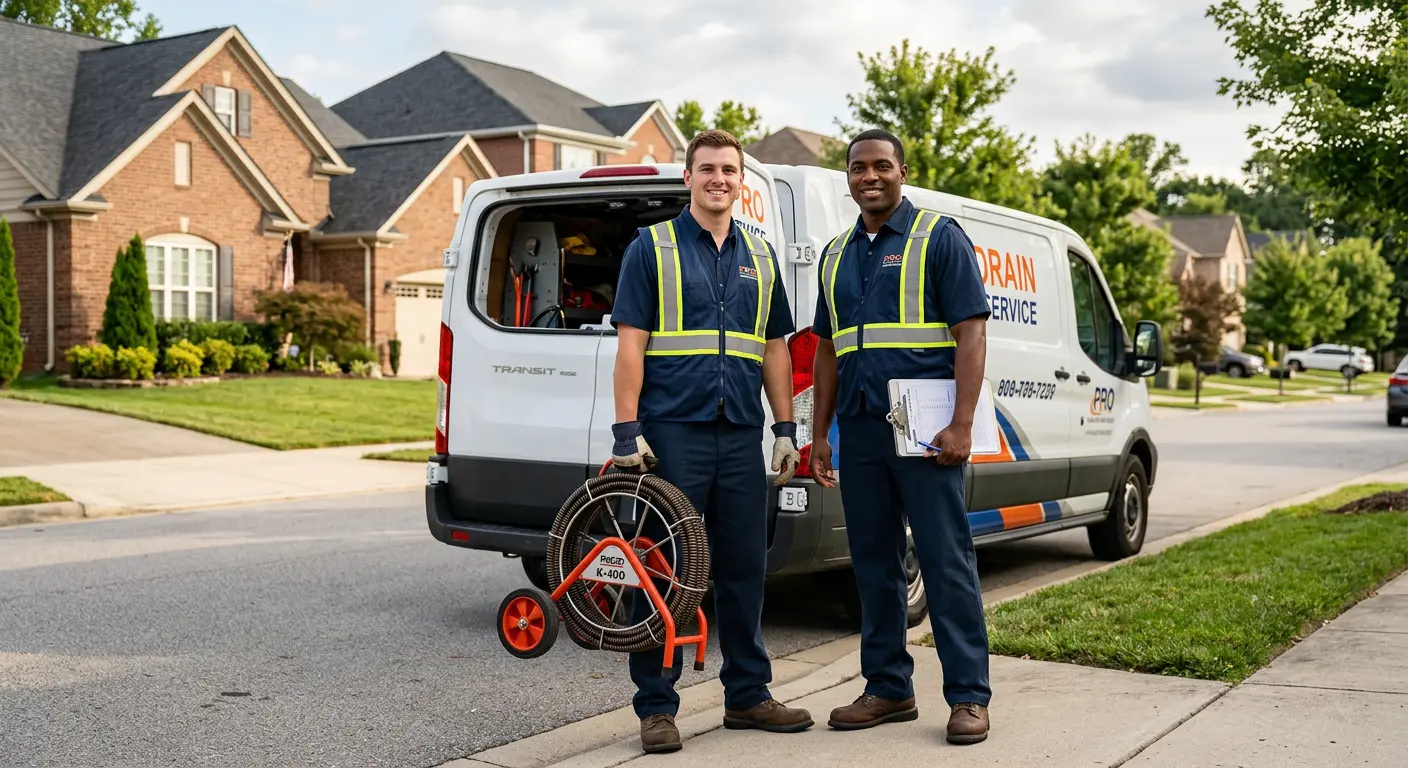 Sewer and drain service team with equipment ready for work in Magnolia
